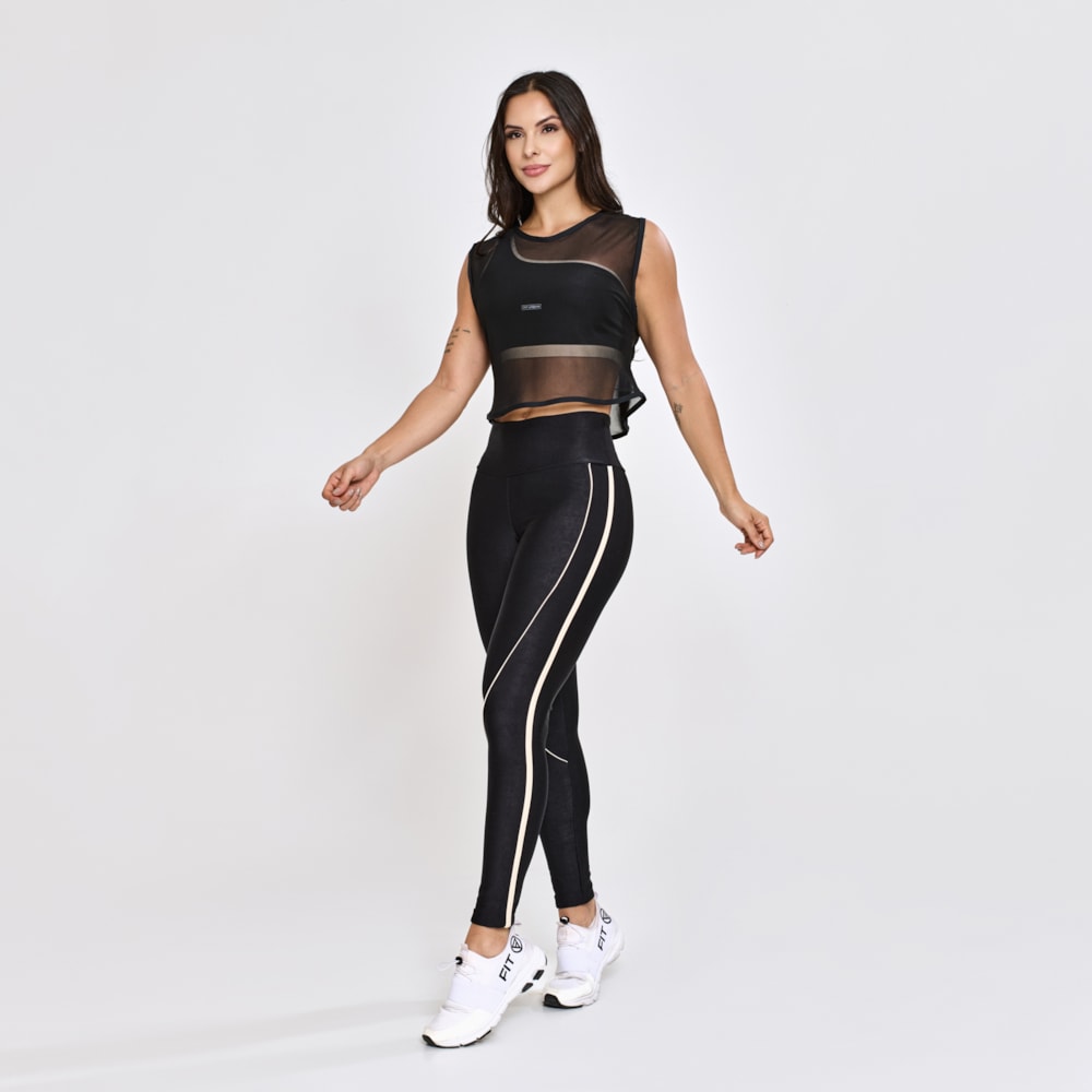 Cropped + Legging Micro Canelado Prisma Preto