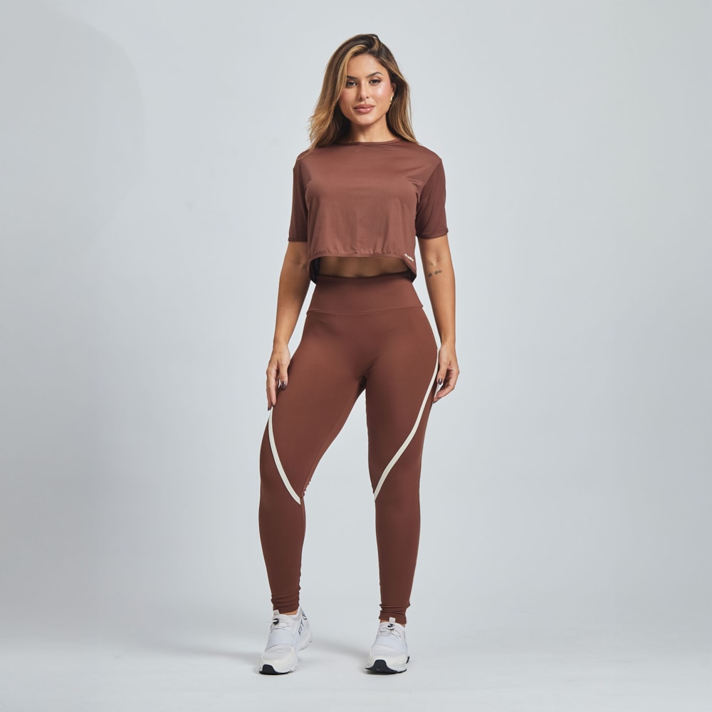 Cropped + Legging Poliamida Fresh Raiz Café