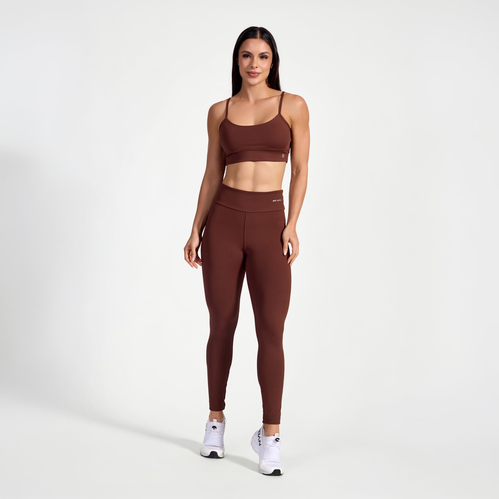 Top + Legging Poliamida com Bolso Invisível Café