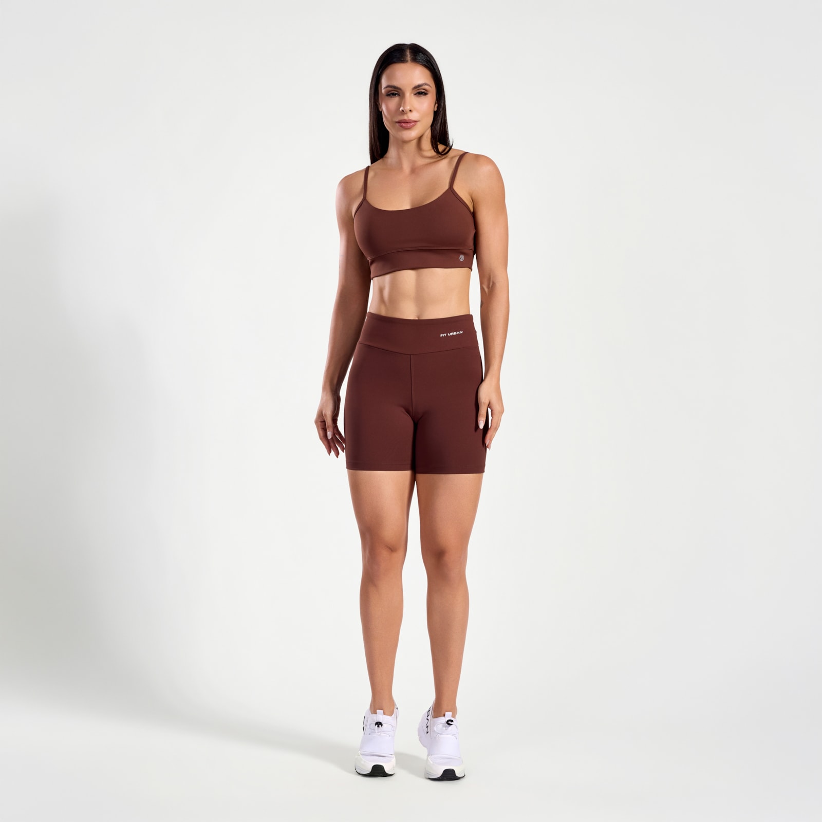 Top + Short Poliamida com Bolso Invisível Café