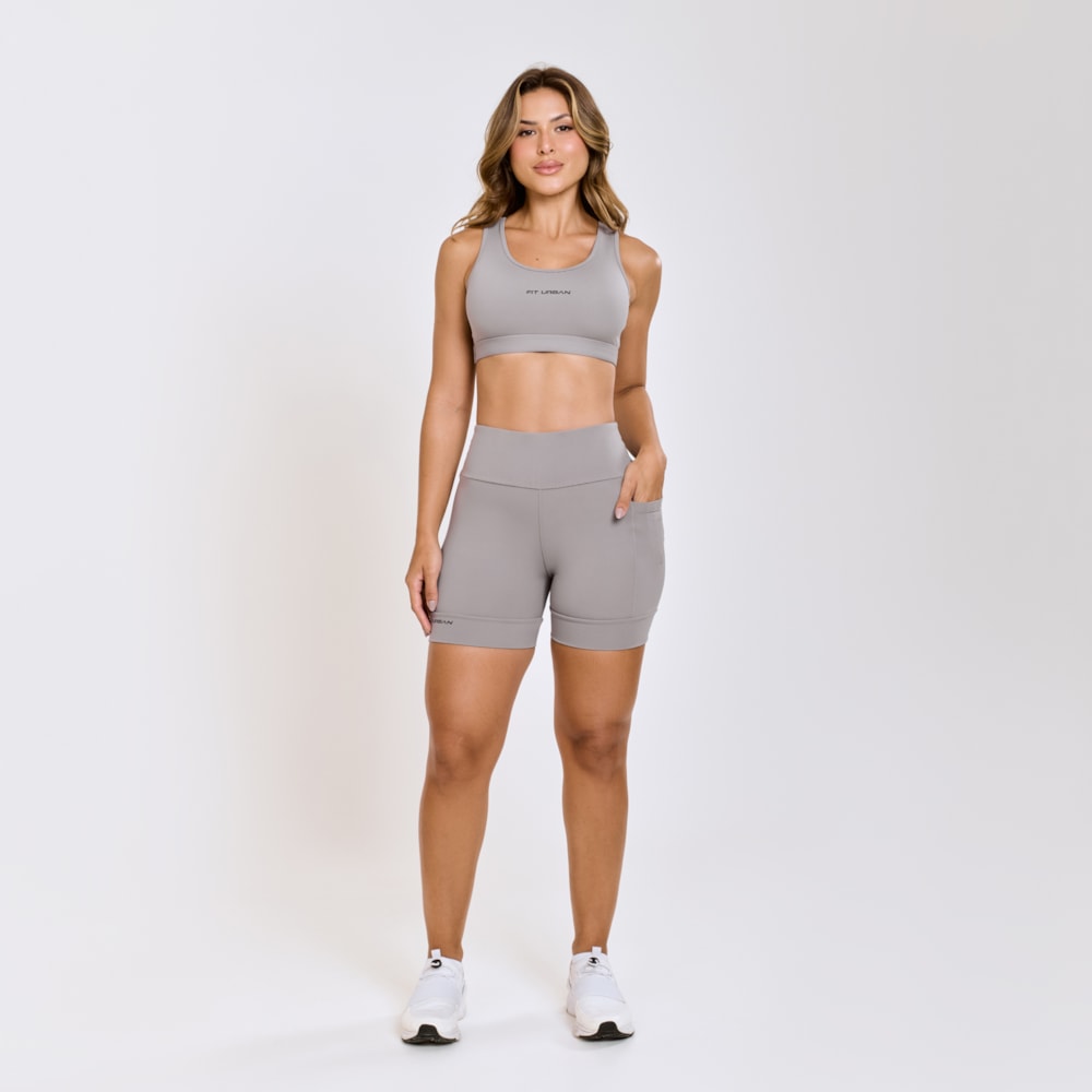 Top + Short Poliamida Duo com Bolso Cinza
