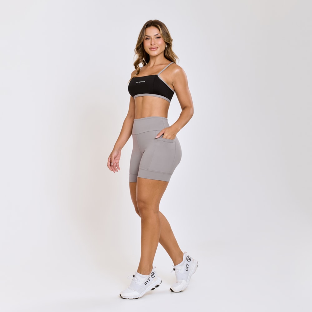 Top + Short Poliamida Duo com Bolso Cinza