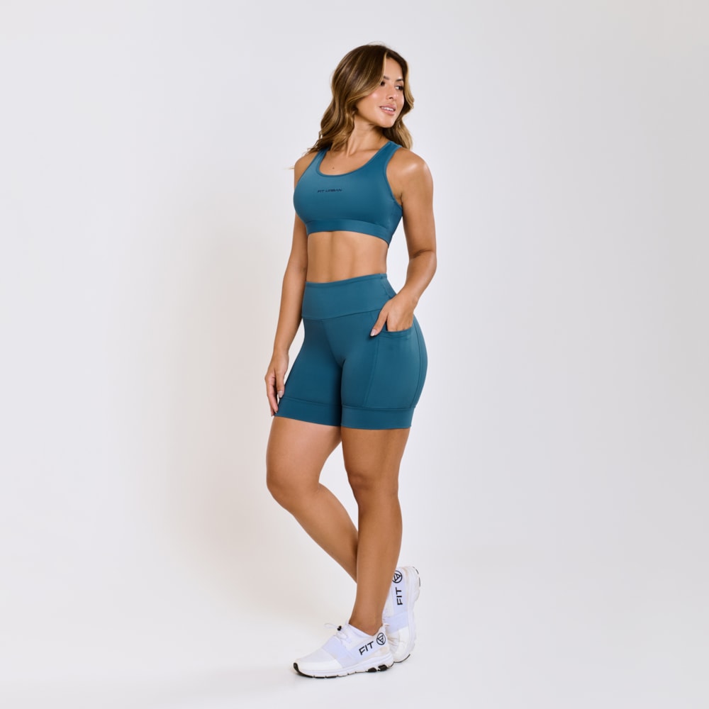 Top + Short Poliamida Duo com Bolso Petróleo