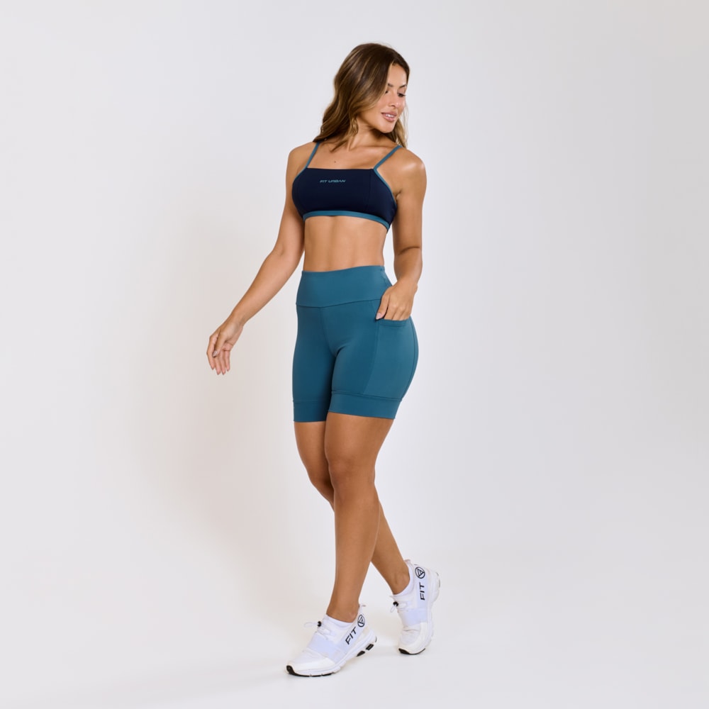 Top + Short Poliamida Duo com Bolso Petróleo