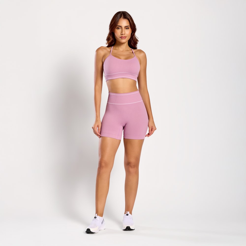 Top + Short Seamless Canelado Stripes Rosa Seco