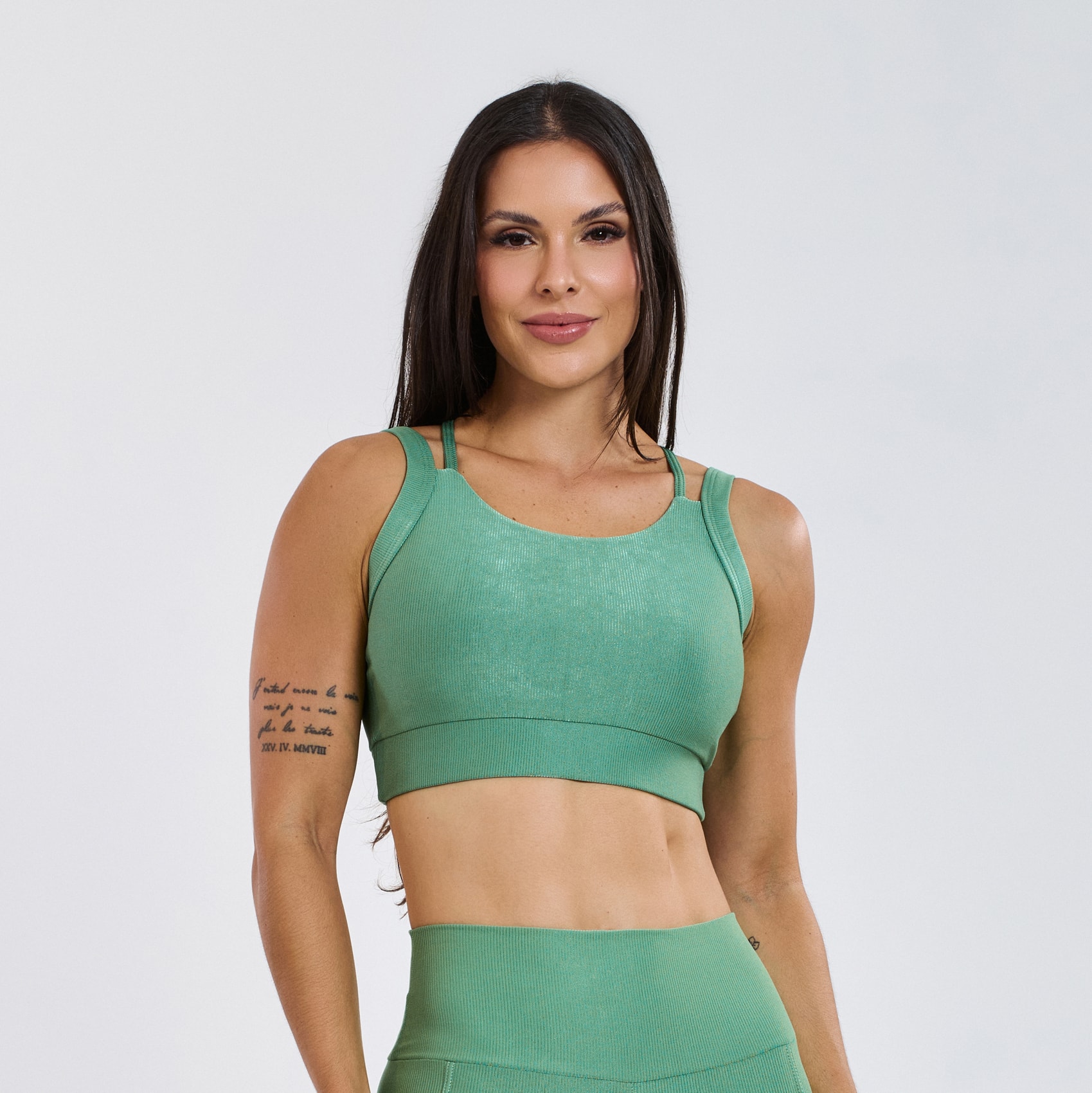 Top Micro Canelado Alça Dupla Alecrim | Fit Urban