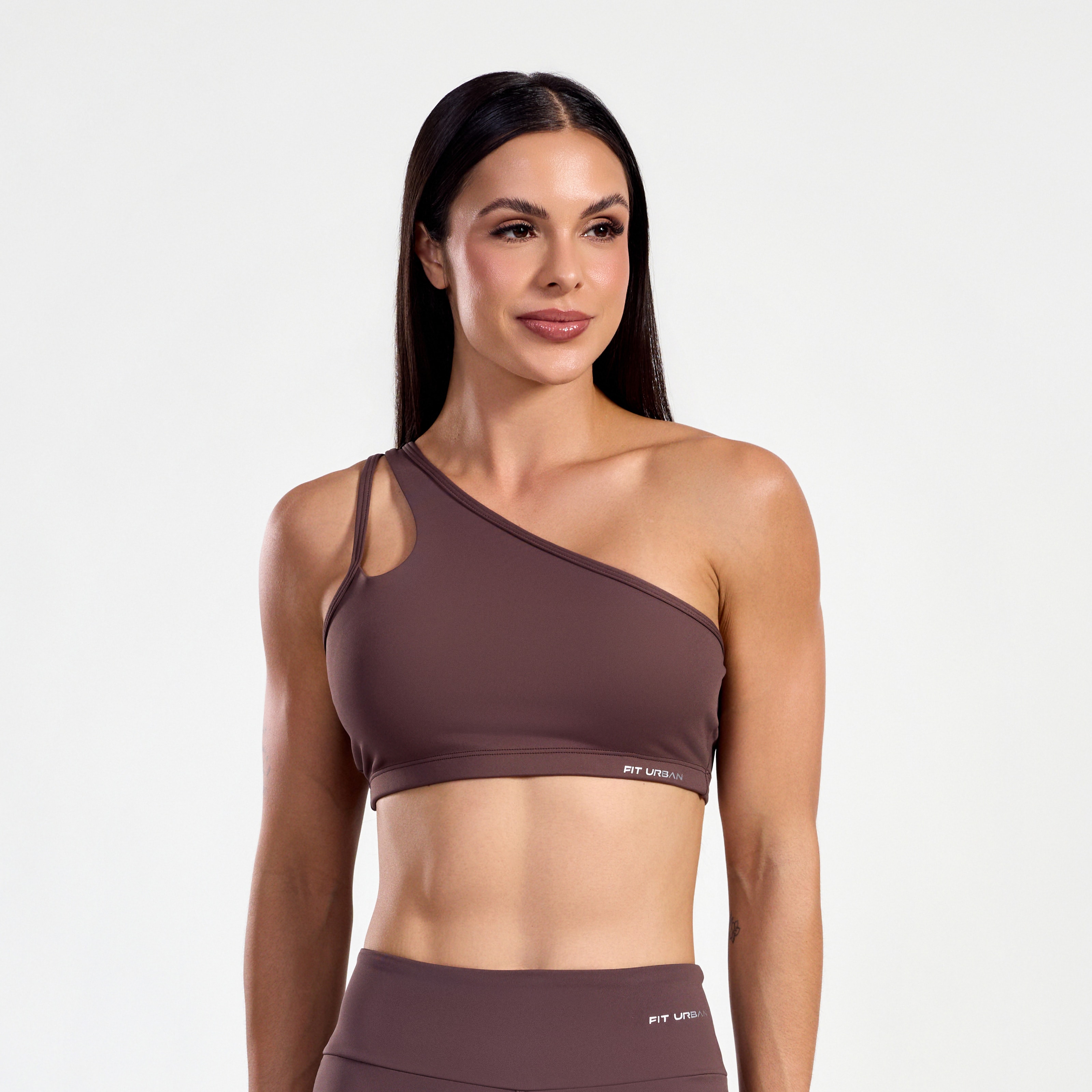 Top Poliamida Ombro Único Chocolate | Fit Urban