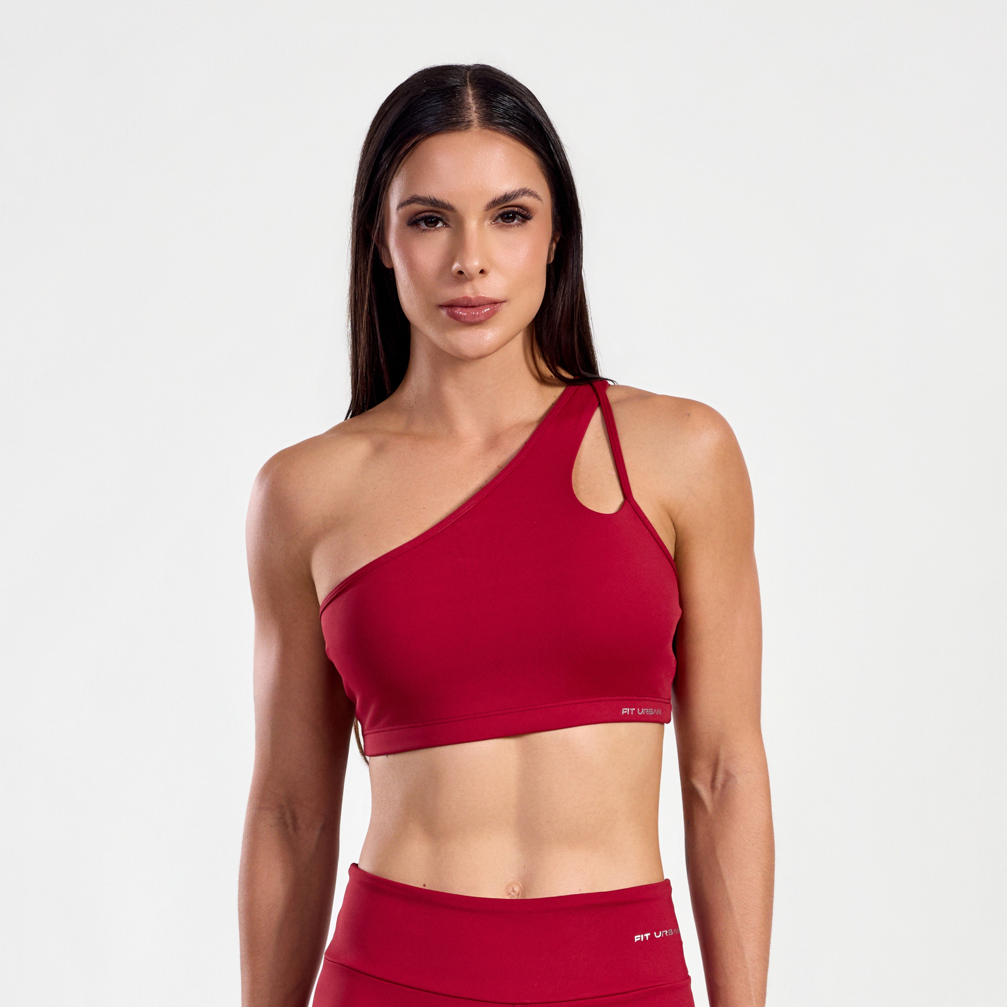 Top Poliamida Ombro Único Vermelho Escuro | Fit Urban
