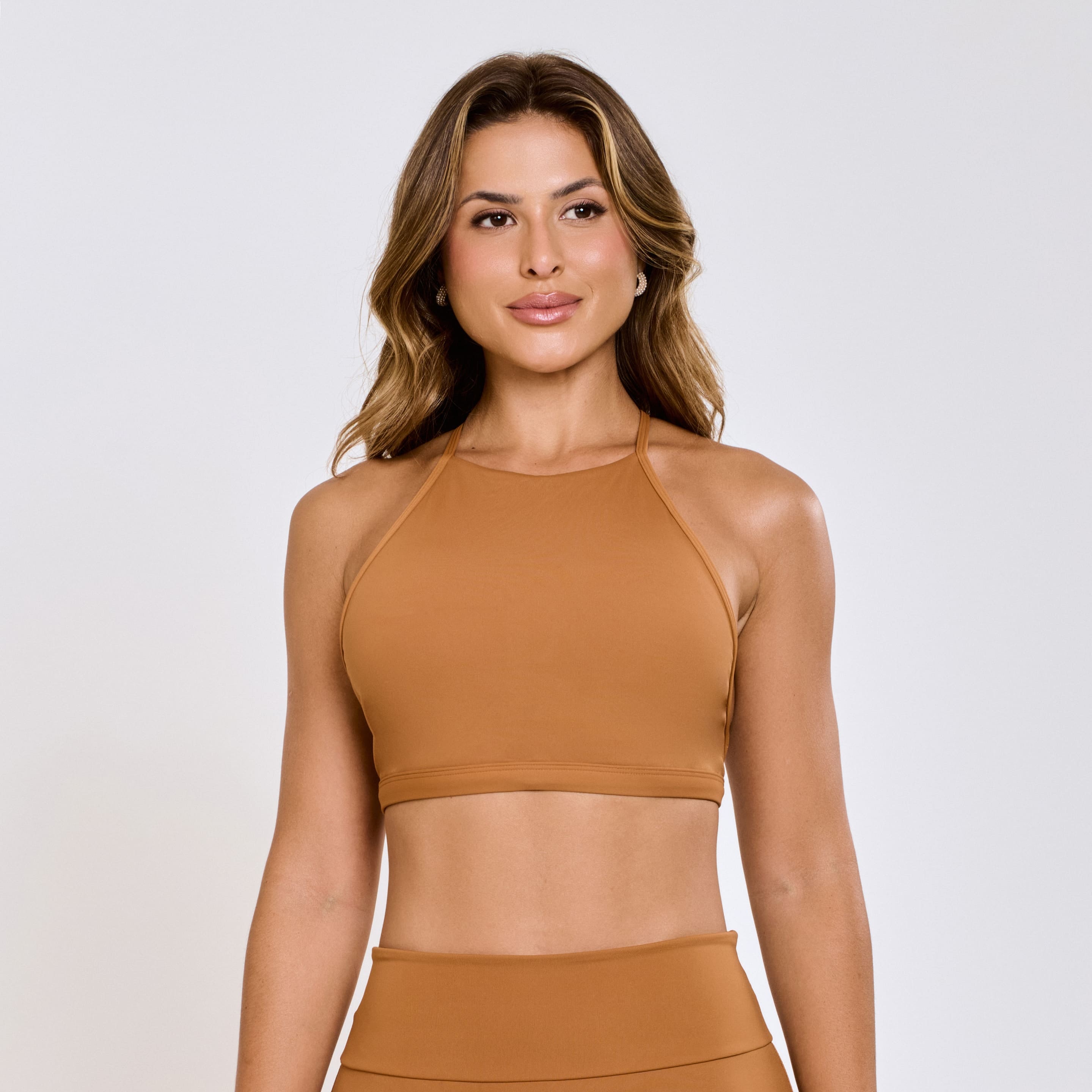トップス Apolina Mia Top Meadow Calico Cashew Top Poliamida Trapézio Nadador Amêndoa | Fit Urban